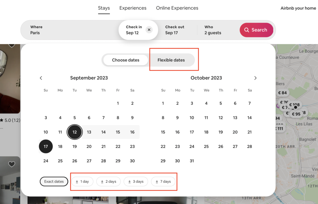 Airbnb Flexible dates feature
